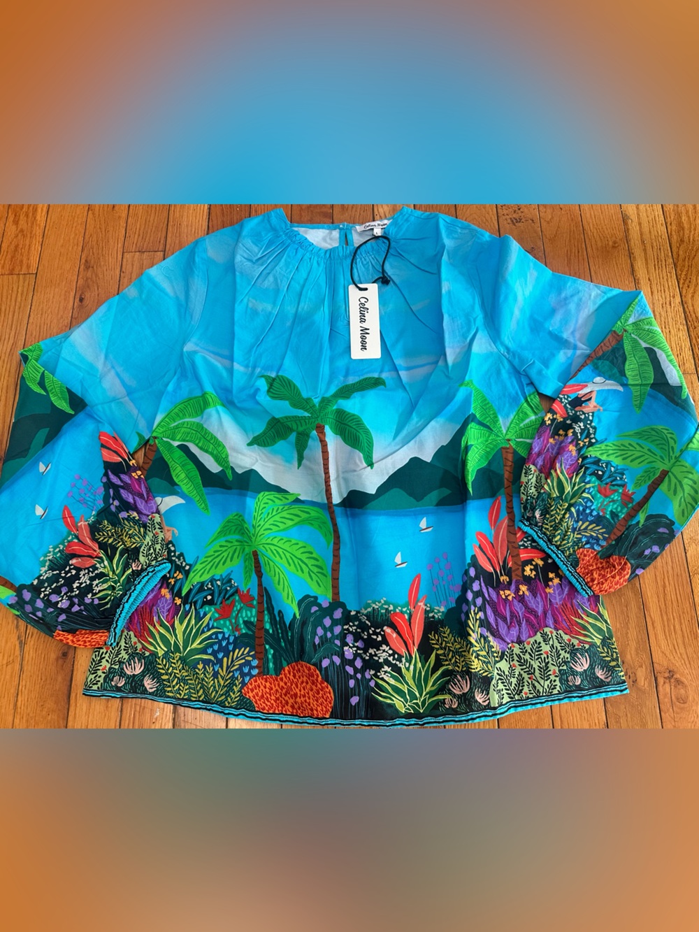 Celina Moon Tropical Palm Cotton Blouse Tunic NWT L Large